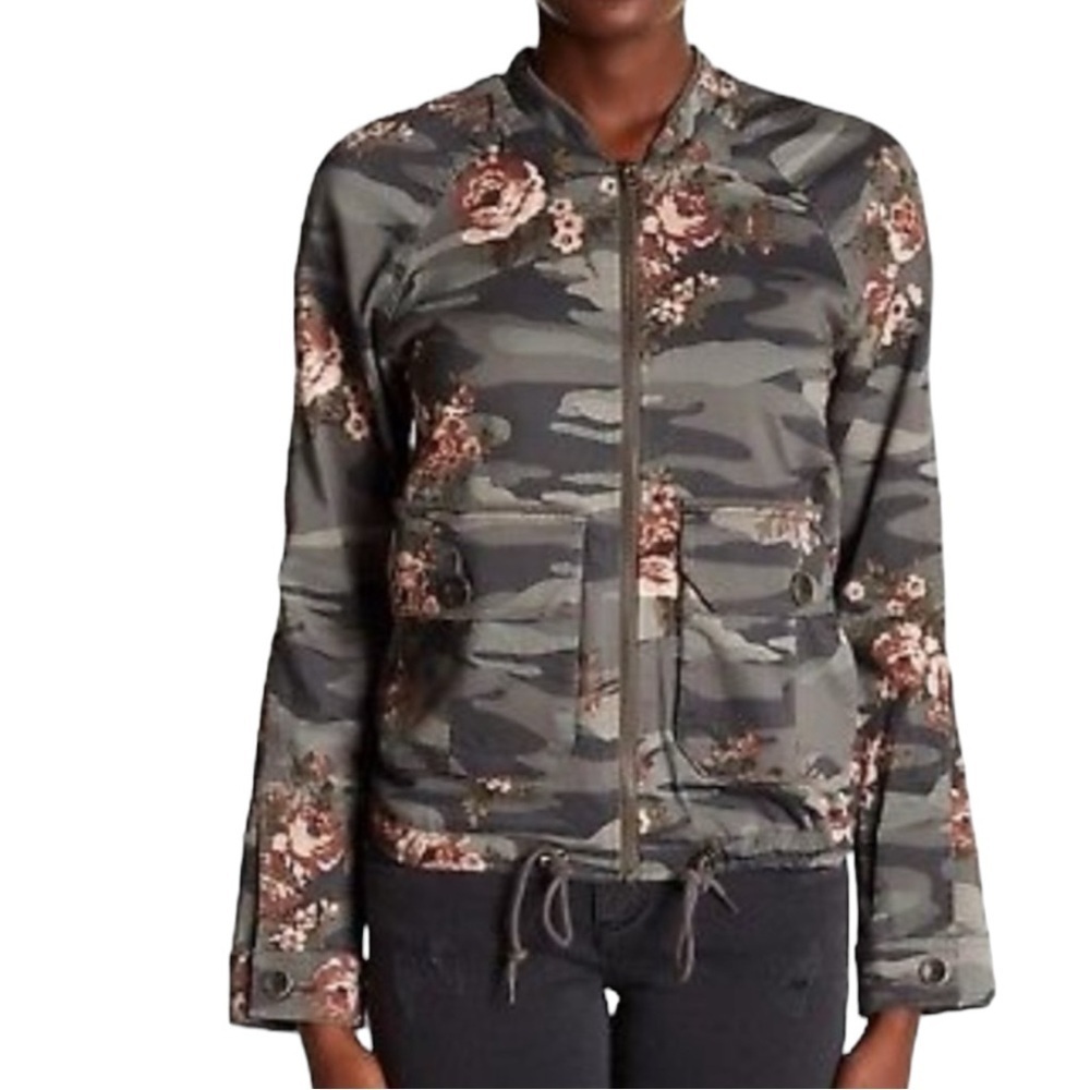DEMOCRACY Floral Camo Bomber Jacket in Green Camo w/ Pink Florals Size Large - Picture 7 of 7